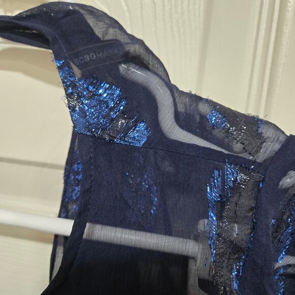 BCBGMAXAZRIA Sheila Metallic Silk Ruffle Sleeve Dress Size 0 - Picture 9 of 16